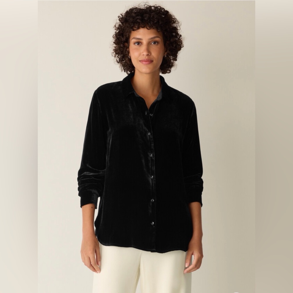 Eileen Fisher Black Velvet Classic Collared Tunic